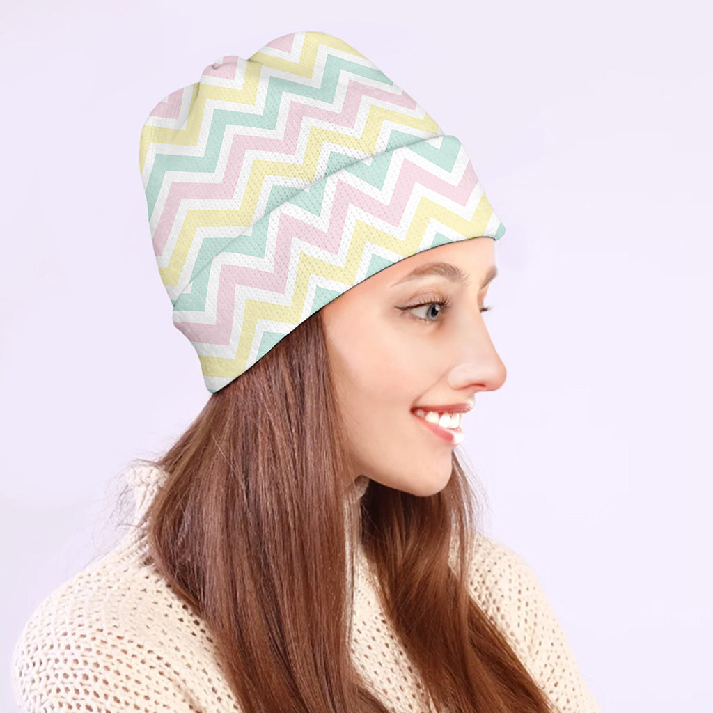 Pastel Chevron Pattern Print Beanie