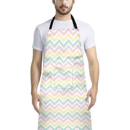 Pastel Chevron Pattern Print Bib Apron With Pocket