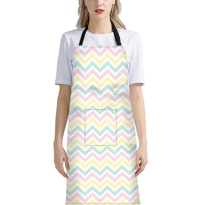 Pastel Chevron Pattern Print Bib Apron With Pocket