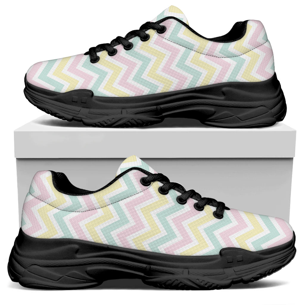 Pastel Chevron Pattern Print Black Chunky Shoes