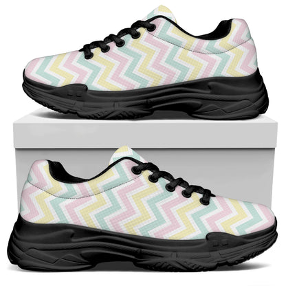 Pastel Chevron Pattern Print Black Chunky Shoes