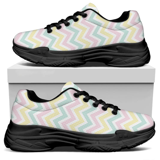 Pastel Chevron Pattern Print Black Chunky Shoes