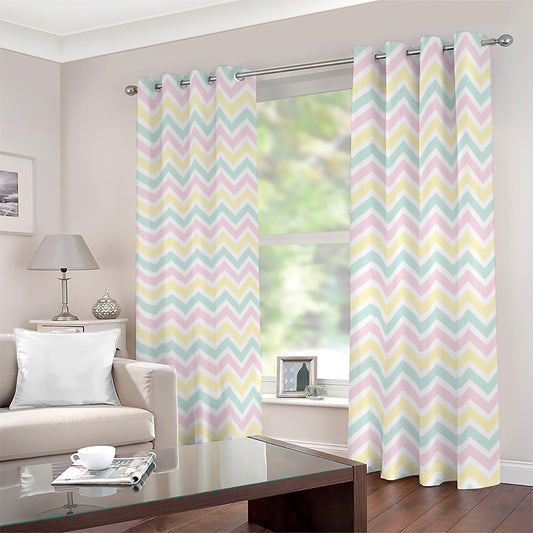 Pastel Chevron Pattern Print Blackout Grommet Curtains