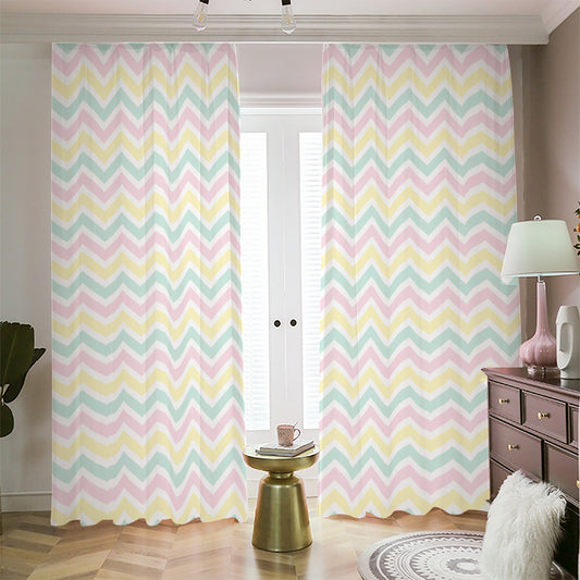 Pastel Chevron Pattern Print Blackout Pencil Pleat Curtains