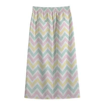 Pastel Chevron Pattern Print Cotton Front Slit Maxi Skirt