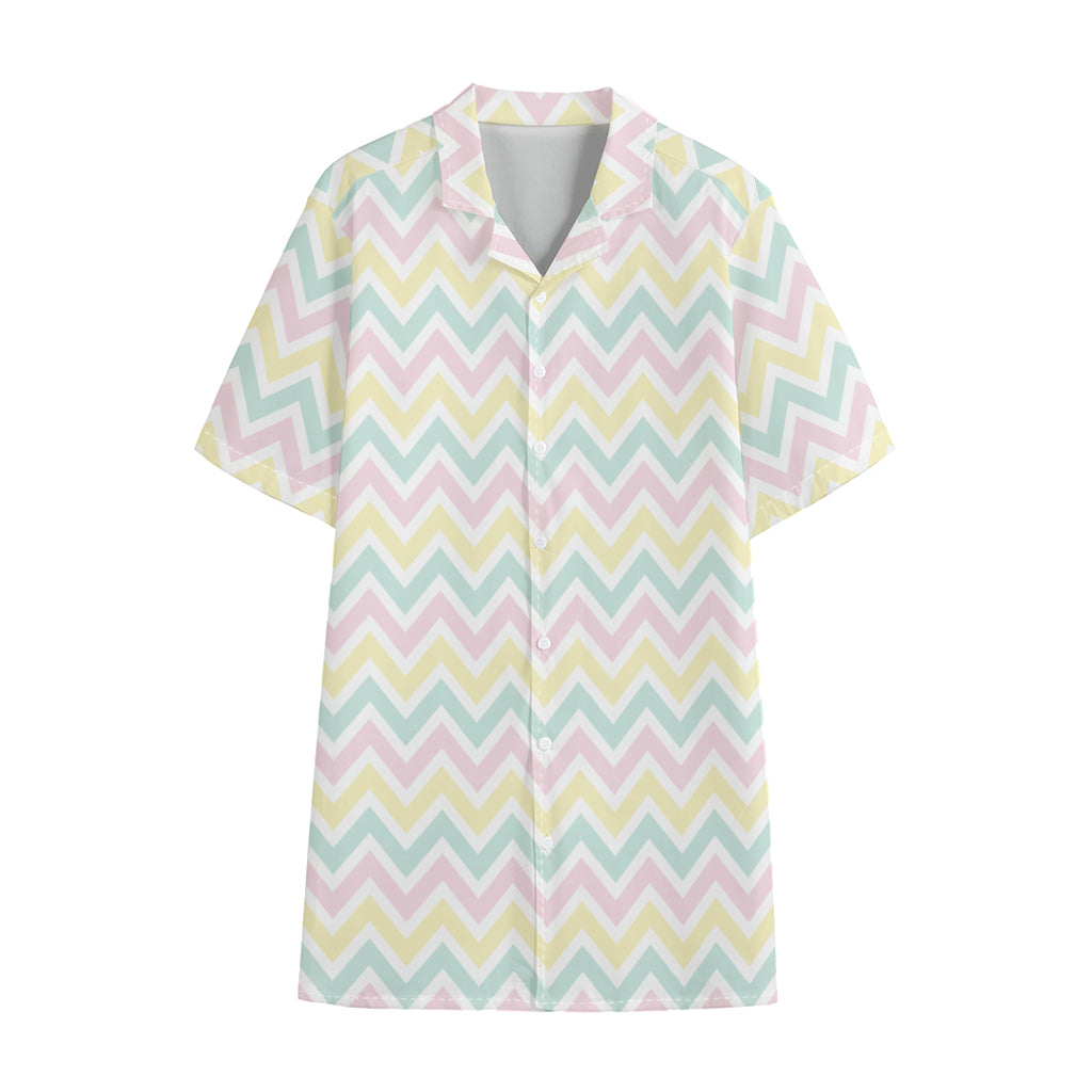 Pastel Chevron Pattern Print Cotton Hawaiian Shirt
