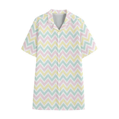 Pastel Chevron Pattern Print Cotton Hawaiian Shirt