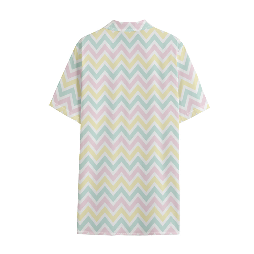 Pastel Chevron Pattern Print Cotton Hawaiian Shirt