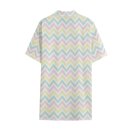 Pastel Chevron Pattern Print Cotton Hawaiian Shirt