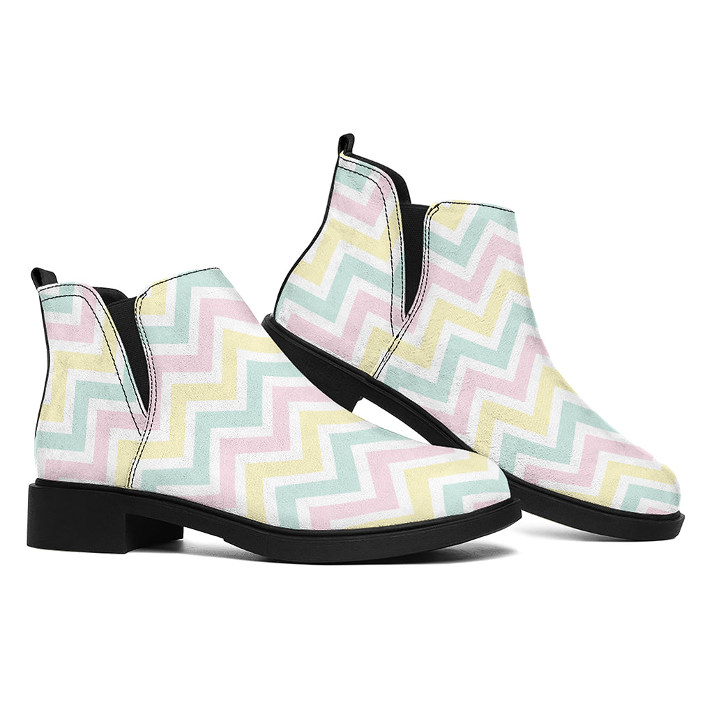 Pastel Chevron Pattern Print Flat Ankle Boots