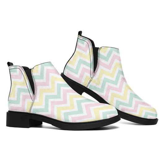 Pastel Chevron Pattern Print Flat Ankle Boots