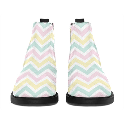Pastel Chevron Pattern Print Flat Ankle Boots