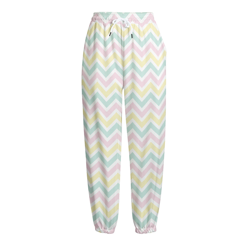 Pastel Chevron Pattern Print Fleece Lined Knit Pants