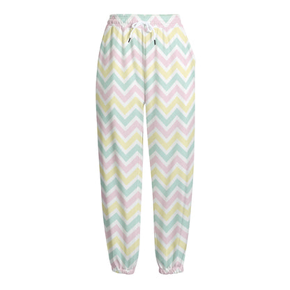 Pastel Chevron Pattern Print Fleece Lined Knit Pants