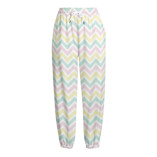 Pastel Chevron Pattern Print Fleece Lined Knit Pants