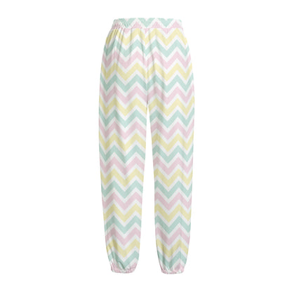 Pastel Chevron Pattern Print Fleece Lined Knit Pants