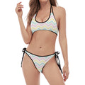 Pastel Chevron Pattern Print Halter Scoop Tie Side Bikini