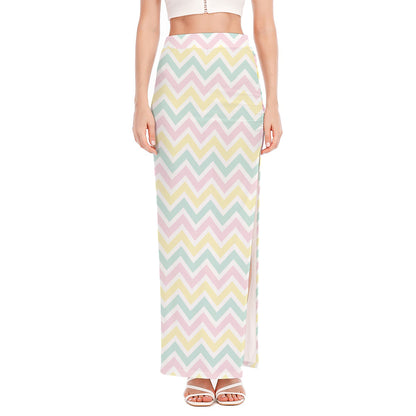 Pastel Chevron Pattern Print High Slit Maxi Skirt
