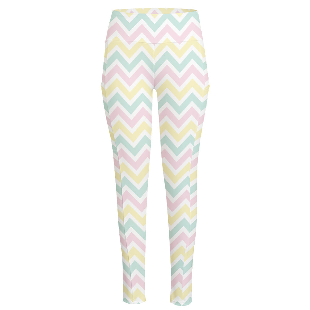 Pastel Chevron Pattern Print High-Waisted Pocket Leggings