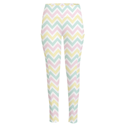 Pastel Chevron Pattern Print High-Waisted Pocket Leggings