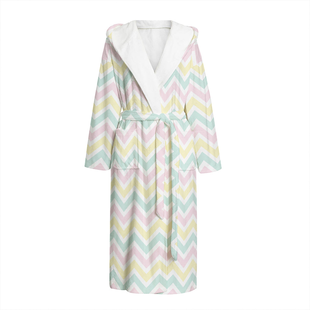 Pastel Chevron Pattern Print Hooded Bathrobe