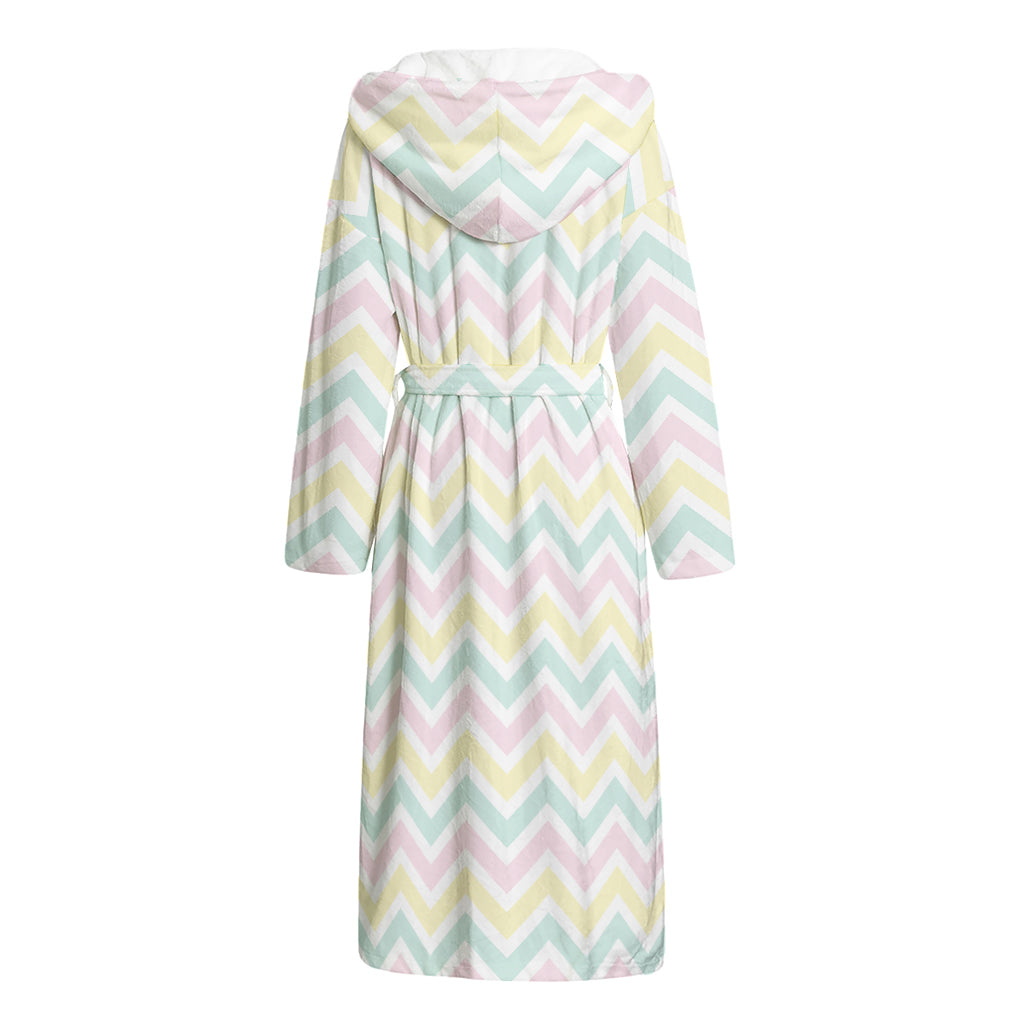 Pastel Chevron Pattern Print Hooded Bathrobe