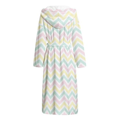 Pastel Chevron Pattern Print Hooded Bathrobe