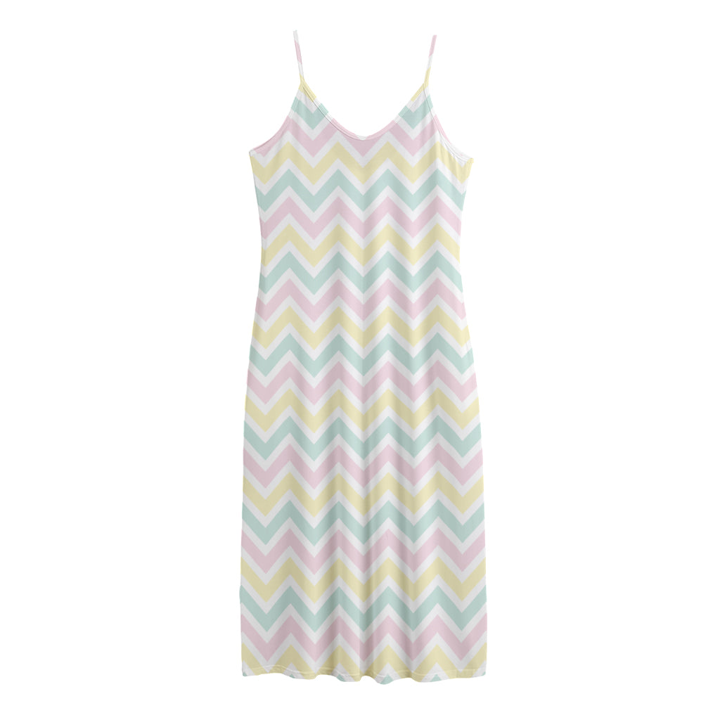 Pastel Chevron Pattern Print Jersey Midi Cami Dress