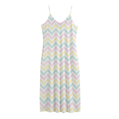 Pastel Chevron Pattern Print Jersey Midi Cami Dress