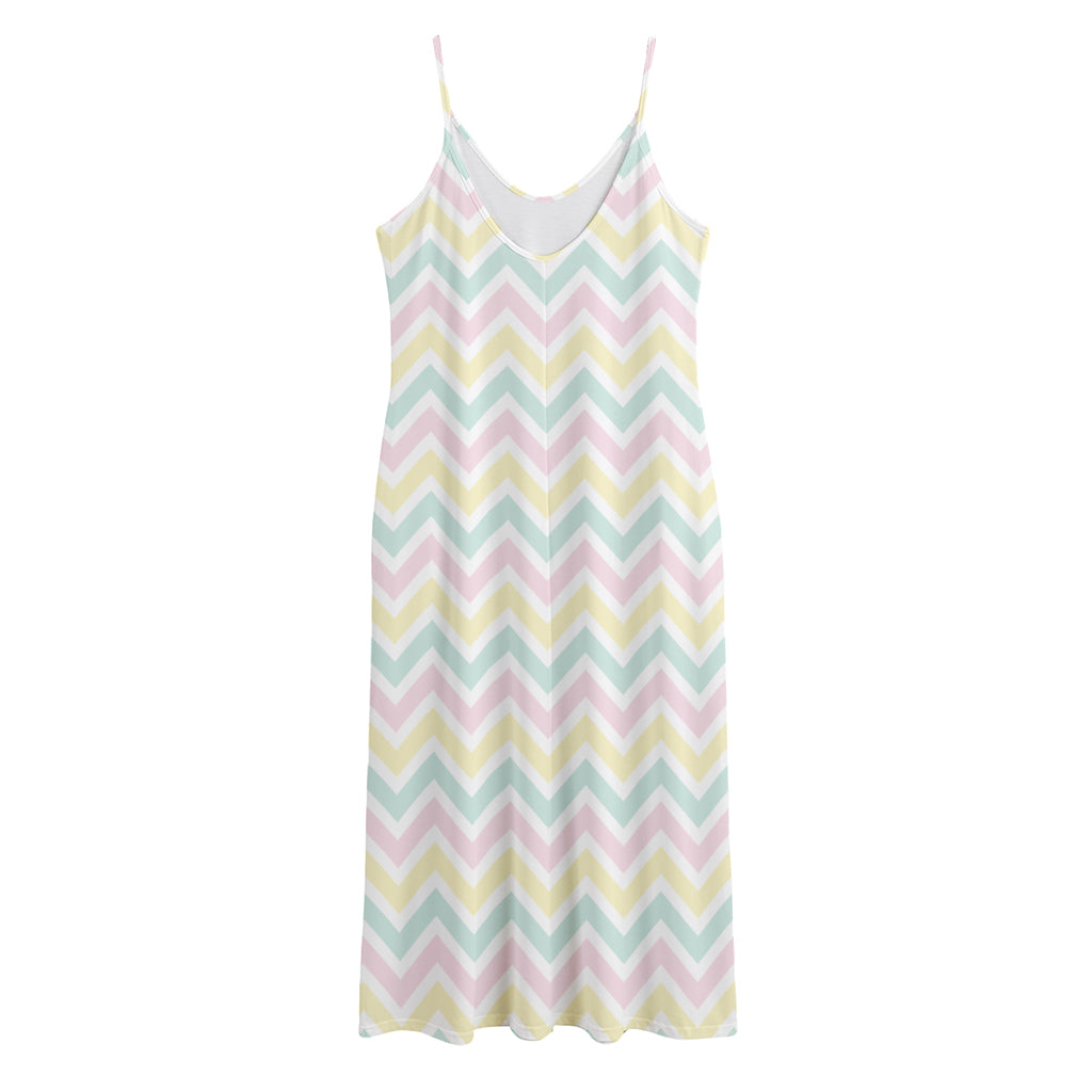 Pastel Chevron Pattern Print Jersey Midi Cami Dress