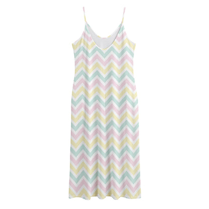 Pastel Chevron Pattern Print Jersey Midi Cami Dress