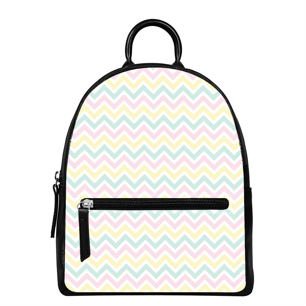 Pastel Chevron Pattern Print Leather Backpack