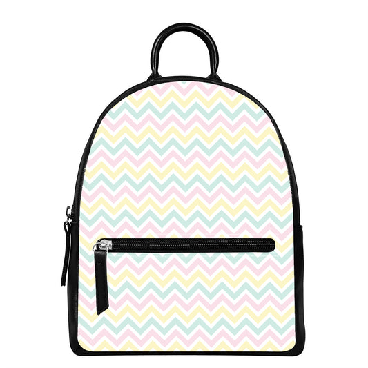 Pastel Chevron Pattern Print Leather Backpack