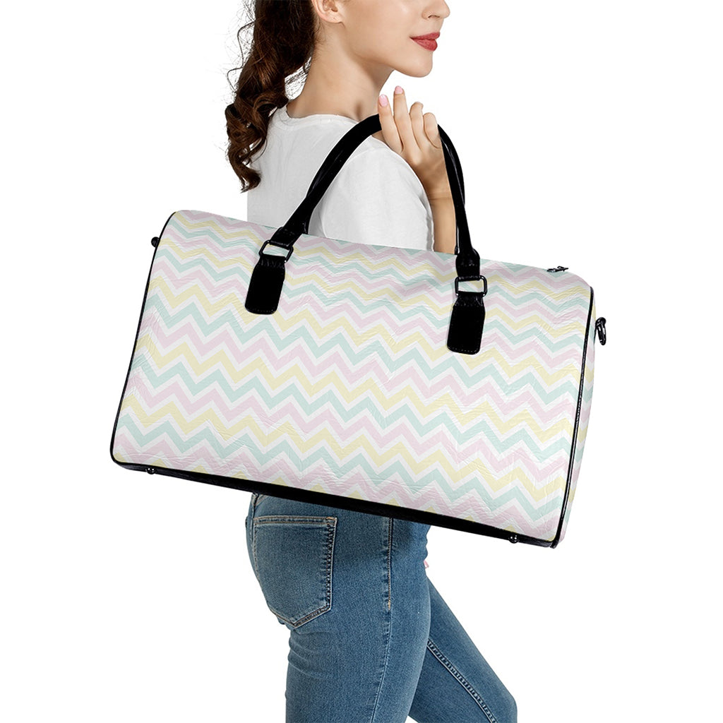 Pastel Chevron Pattern Print Leather Duffle Bag