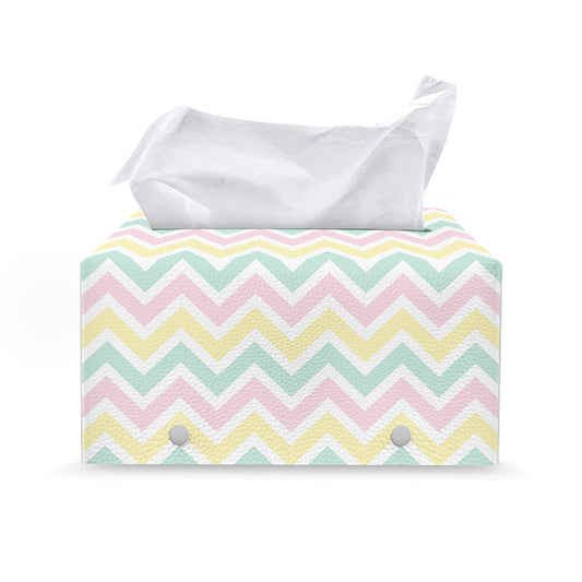 Pastel Chevron Pattern Print Leather Tissue Box Cover