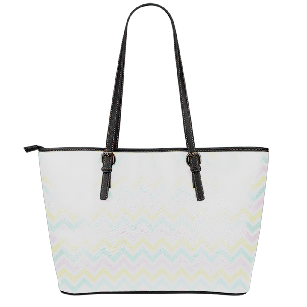 Pastel Chevron Pattern Print Leather Tote Bag