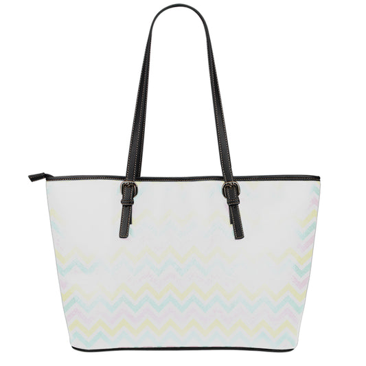 Pastel Chevron Pattern Print Leather Tote Bag
