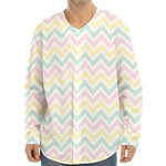 Pastel Chevron Pattern Print Long Sleeve Baseball Jersey