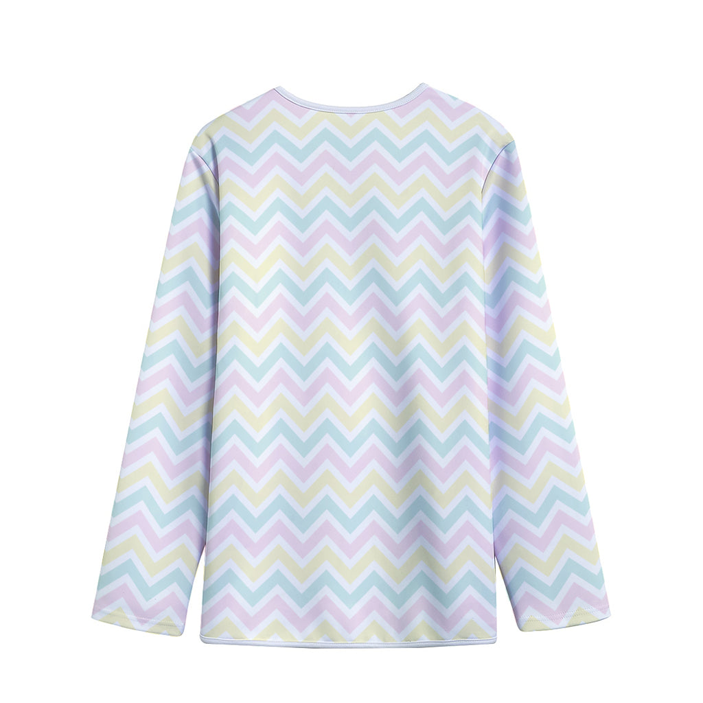 Pastel Chevron Pattern Print Long Sleeve Short Coat