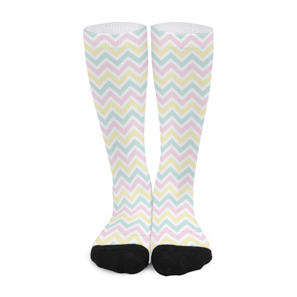 Pastel Chevron Pattern Print Long Socks