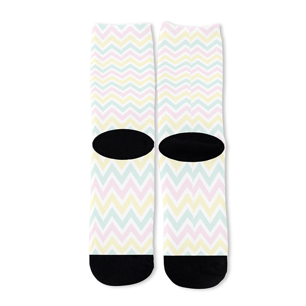 Pastel Chevron Pattern Print Long Socks