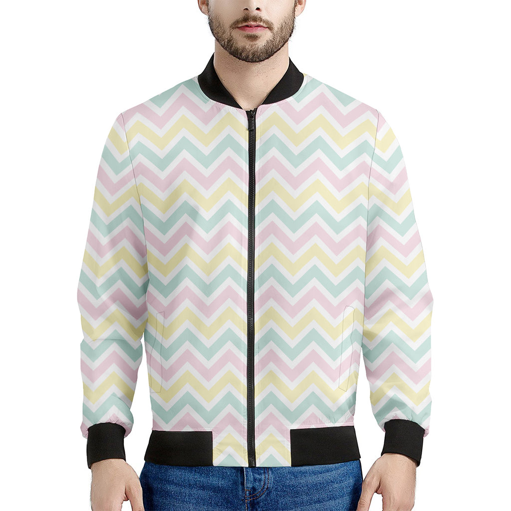 Pastel Chevron Pattern Print Men's Bomber Jacket