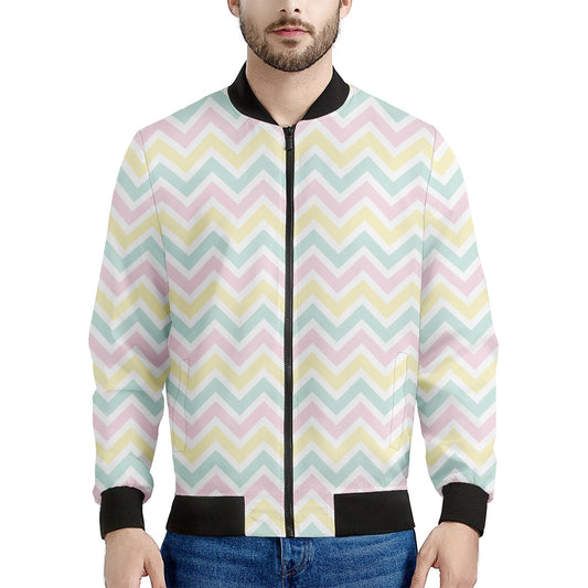 Pastel Chevron Pattern Print Men's Bomber Jacket