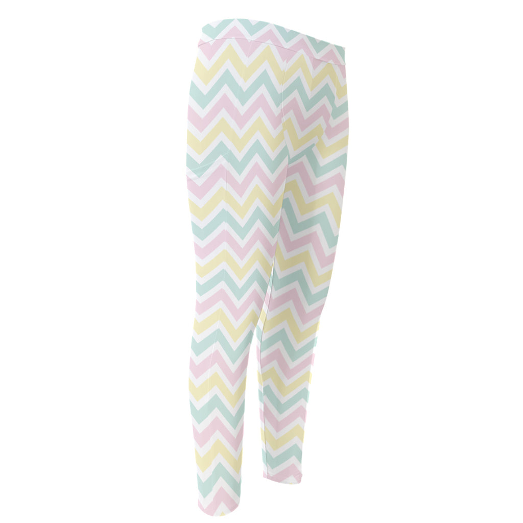 Pastel Chevron Pattern Print Men's Compression Pants