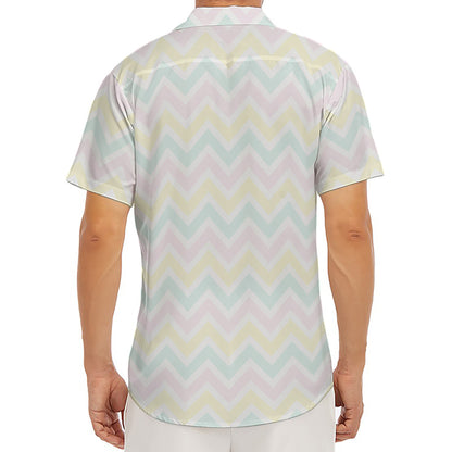 Pastel Chevron Pattern Print Men's Deep V-Neck Shirt