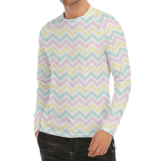 Pastel Chevron Pattern Print Men's Long Sleeve Rash Guard