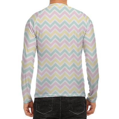 Pastel Chevron Pattern Print Men's Long Sleeve Rash Guard
