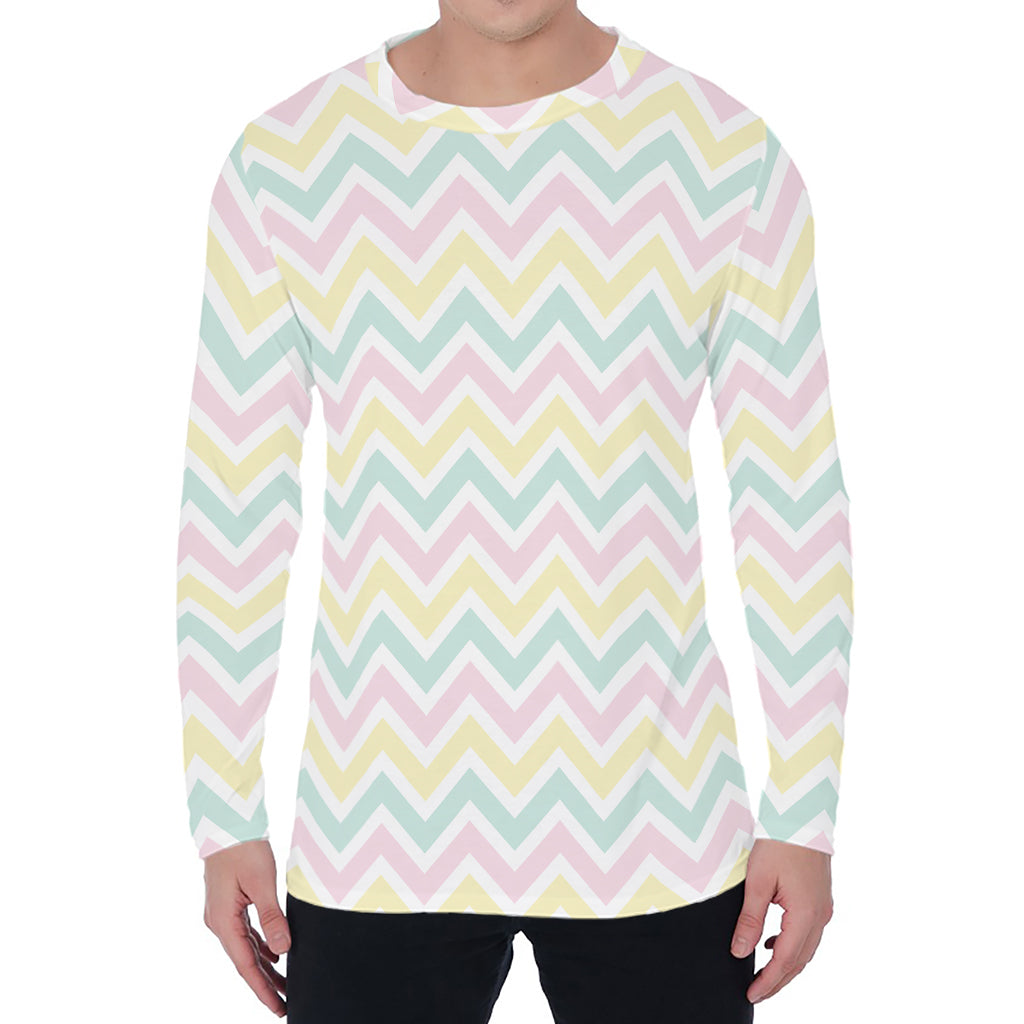 Pastel Chevron Pattern Print Men's Long Sleeve T-Shirt