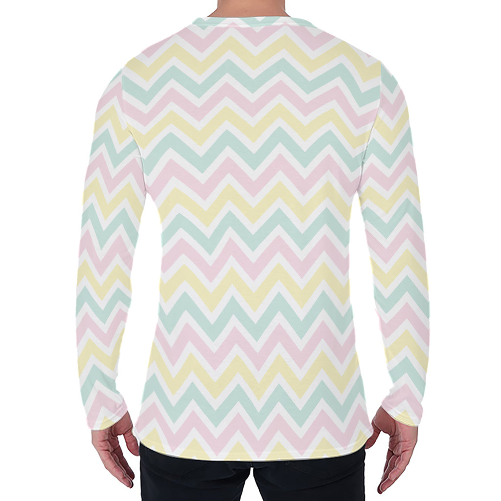 Pastel Chevron Pattern Print Men's Long Sleeve T-Shirt