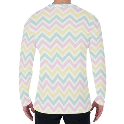 Pastel Chevron Pattern Print Men's Long Sleeve T-Shirt